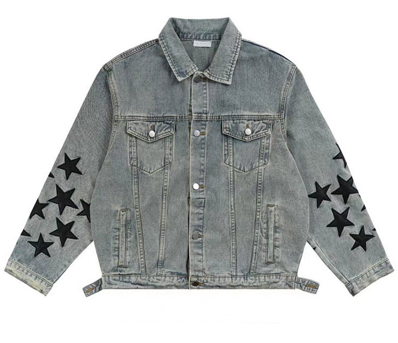 画像1: Old Star Embroidered Denim G Jean Jacket jumper ユニセックス 男女兼用スター星レザー刺繍デニムGジャンジャケット ブルゾン スタジャン (1)