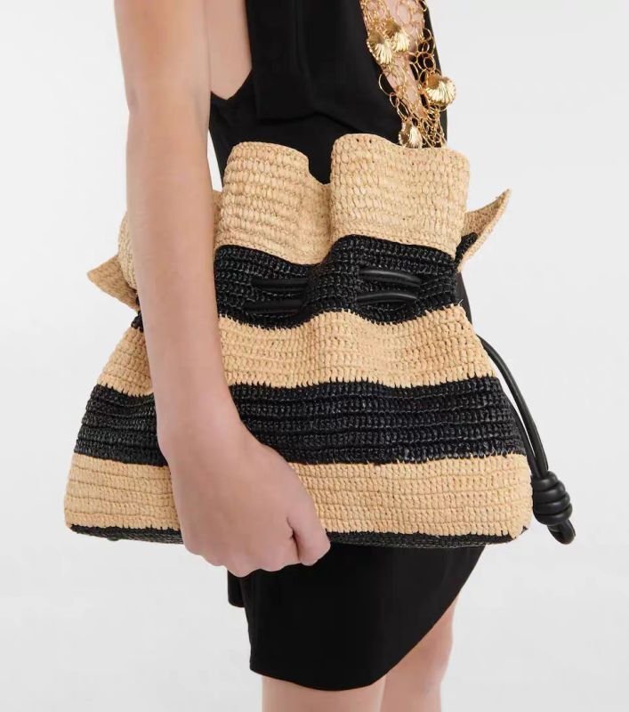 画像3: Striped drawstring sasa basket shoulder tote bag Straw woven bag  SASAボーダー籠かごショルダートートバッグ (3)