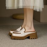 画像4: square head patent leather British style Baotou semi-slippers shoes pumps　パオトゥパテントレザープラットフォーム厚底ブリティッシュハーフサンダルローファーパンプス　スリッポン (4)