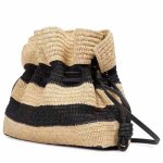 画像2: Striped drawstring sasa basket shoulder tote bag Straw woven bag 　SASAボーダー籠かごショルダートートバッグ (2)