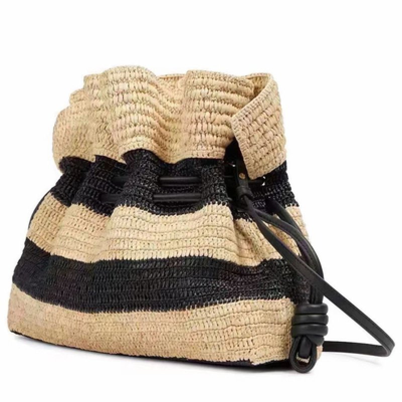 画像2: Striped drawstring sasa basket shoulder tote bag Straw woven bag  SASAボーダー籠かごショルダートートバッグ (2)