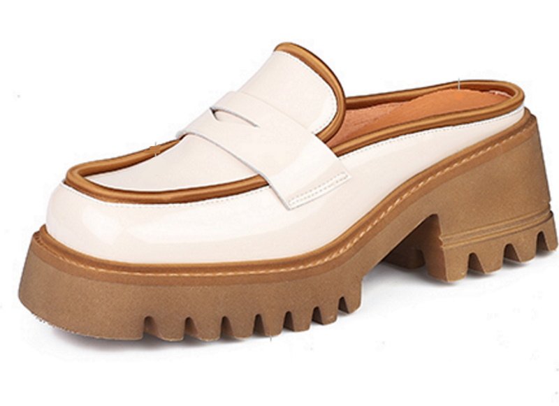 画像2: square head patent leather British style Baotou semi-slippers shoes pumps パオトゥパテントレザープラットフォーム厚底ブリティッシュハーフサンダルローファーパンプス スリッポン (2)