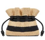 画像1: Striped drawstring sasa basket shoulder tote bag Straw woven bag 　SASAボーダー籠かごショルダートートバッグ (1)