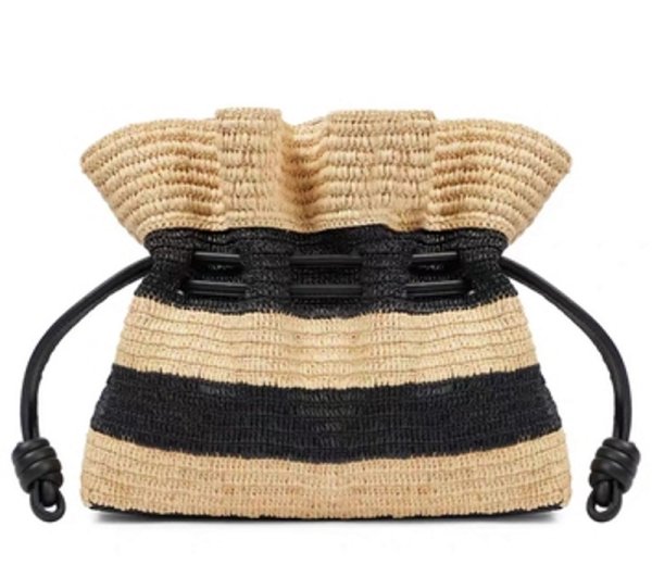 画像1: Striped drawstring sasa basket shoulder tote bag Straw woven bag 　SASAボーダー籠かごショルダートートバッグ (1)