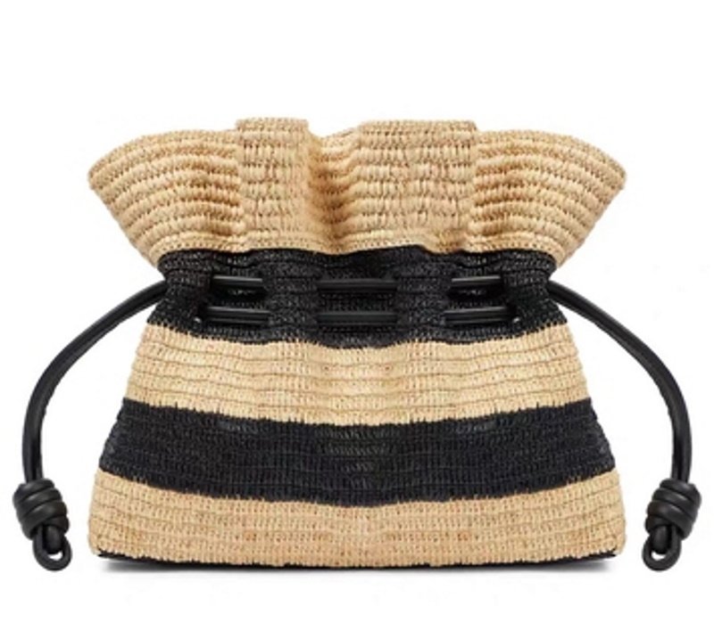 画像1: Striped drawstring sasa basket shoulder tote bag Straw woven bag 　SASAボーダー籠かごショルダートートバッグ (1)