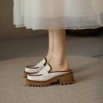 画像8: square head patent leather British style Baotou semi-slippers shoes pumps　パオトゥパテントレザープラットフォーム厚底ブリティッシュハーフサンダルローファーパンプス　スリッポン (8)
