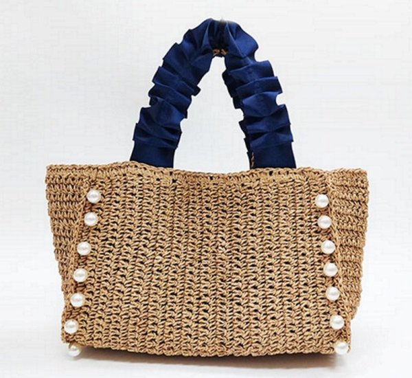 画像2: Pearl point basket tote bag  Straw woven bag 　パールポイント籠かごトートバッグショルダーバッグ (2)
