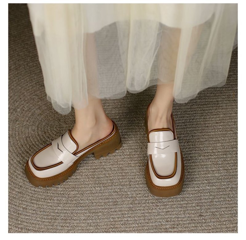 画像7: square head patent leather British style Baotou semi-slippers shoes pumps パオトゥパテントレザープラットフォーム厚底ブリティッシュハーフサンダルローファーパンプス スリッポン (7)