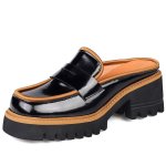 画像1: square head patent leather British style Baotou semi-slippers shoes pumps　パオトゥパテントレザープラットフォーム厚底ブリティッシュハーフサンダルローファーパンプス　スリッポン (1)