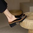 画像5: square head patent leather British style Baotou semi-slippers shoes pumps　パオトゥパテントレザープラットフォーム厚底ブリティッシュハーフサンダルローファーパンプス　スリッポン (5)