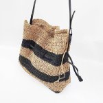 画像7: Striped drawstring sasa basket shoulder tote bag Straw woven bag 　SASAボーダー籠かごショルダートートバッグ (7)
