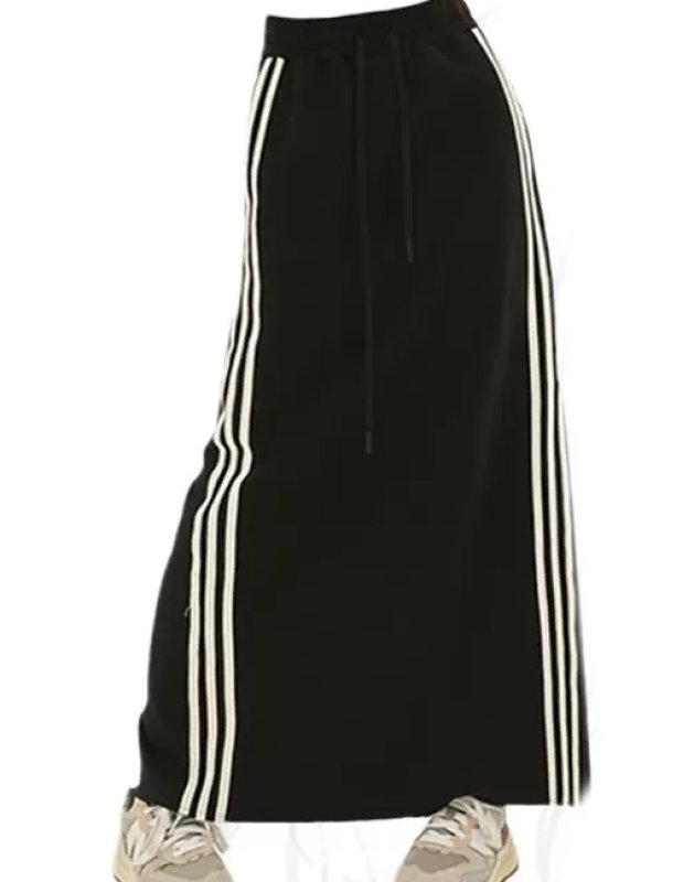 画像6: 3 lines long black skirt  3本ライン ロング丈 マキシ丈スウェットブラックスカート (6)