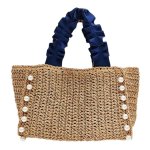画像1: Pearl point basket tote bag  Straw woven bag 　パールポイント籠かごトートバッグショルダーバッグ (1)