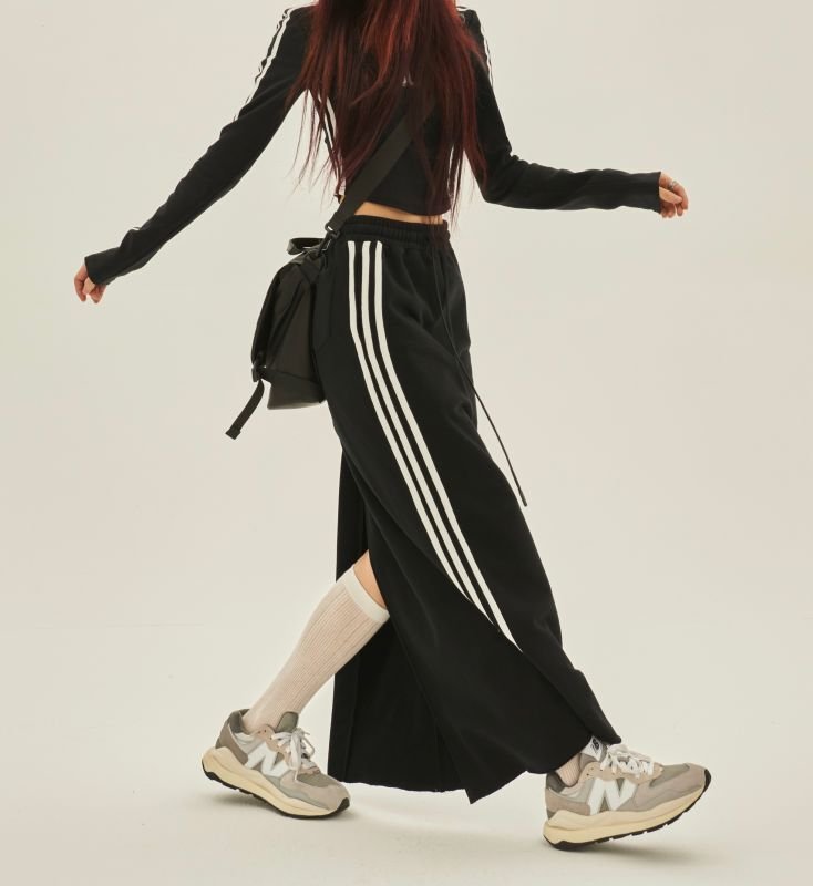 画像5: 3 lines long black skirt  3本ライン ロング丈 マキシ丈スウェットブラックスカート (5)