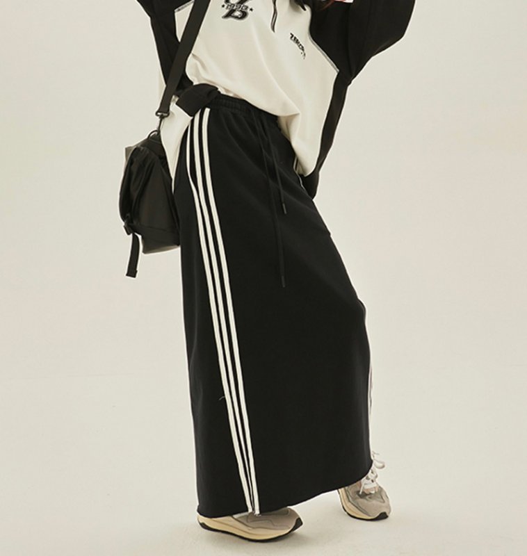 画像3: 3 lines long black skirt  3本ライン ロング丈 マキシ丈スウェットブラックスカート (3)