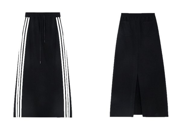 画像2: 3 lines long black skirt 　3本ライン ロング丈 マキシ丈スウェットブラックスカート (2)