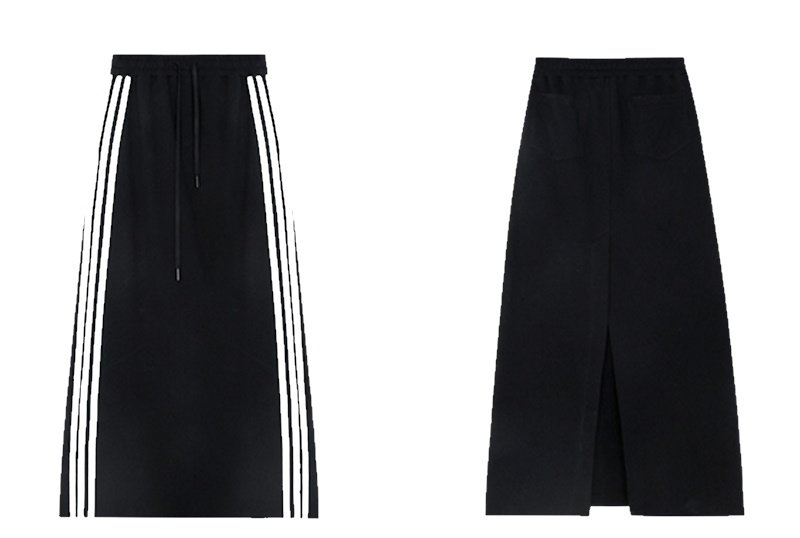 画像2: 3 lines long black skirt  3本ライン ロング丈 マキシ丈スウェットブラックスカート (2)