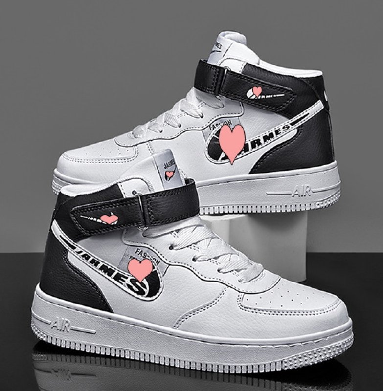 画像4:  Unisex Mens Heart motif mark sneakers ユニセックス メンズハートモチーフ レースアップ ハイカットレザースニーカー (4)