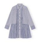 画像6: French elegance  blue and white striped cotton button loose short shirt dress　 ストライプギャザーミニワンピース ドレス  (6)