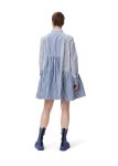 画像4: French elegance  blue and white striped cotton button loose short shirt dress　 ストライプギャザーミニワンピース ドレス  (4)