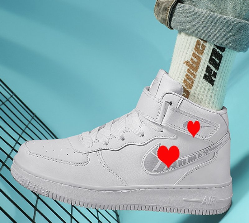 画像7:  Unisex Mens Heart motif mark sneakers ユニセックス メンズハートモチーフ レースアップ ハイカットレザースニーカー (7)