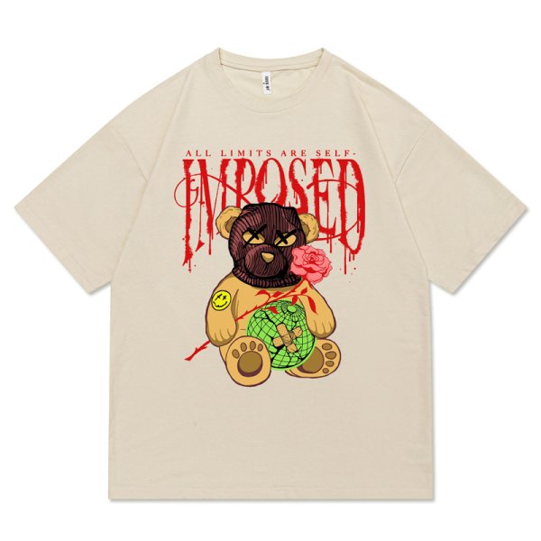 画像1: Unisex hip -hop Bear Print round neck T-shirt　 ユニセックス男女兼用ヒップホップベア熊半袖 Tシャツ (1)