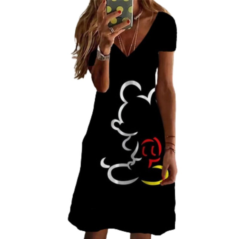 画像2: 23 Women's Mickey and Minnie mouse comic cartoon printed Dress  ミッキー ミニー グラフィックペイント ワンピース ドレス　オーバーサイズ (2)