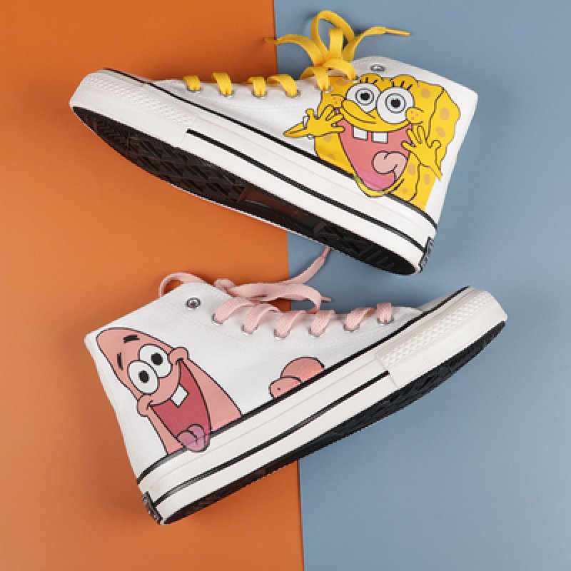 画像3: 23 Men's Unisex Sponge Bob & Patrick high-top lace-up sneakers basketball shoes  スポンジボブ  パトリック ハイカット キャンバス レースアップ スニーカー バスケットシューズ (3)