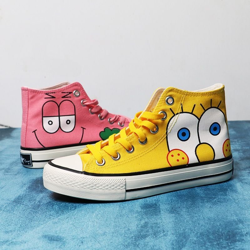 画像4: 23 Men's Unisex Sponge Bob & Patrick high-top lace-up sneakers basketball shoes  スポンジボブ  パトリック ハイカット キャンバス レースアップ スニーカー バスケットシューズ (4)