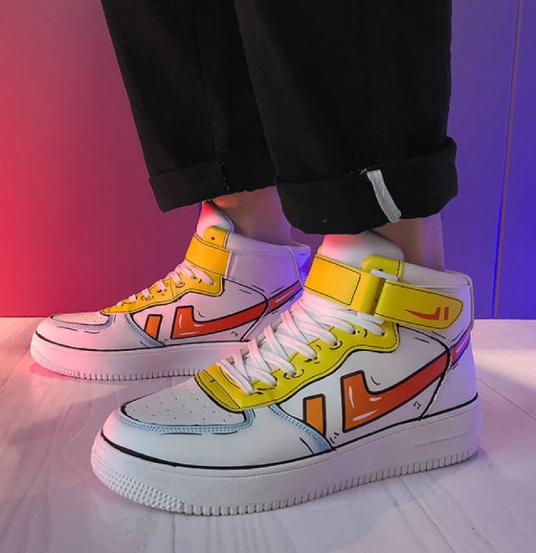 画像9:  Unisex Mens  high cut leather new collar sneakers ユニセックス メンズハイカットレザーニューカラー レースアップ スニーカー (9)