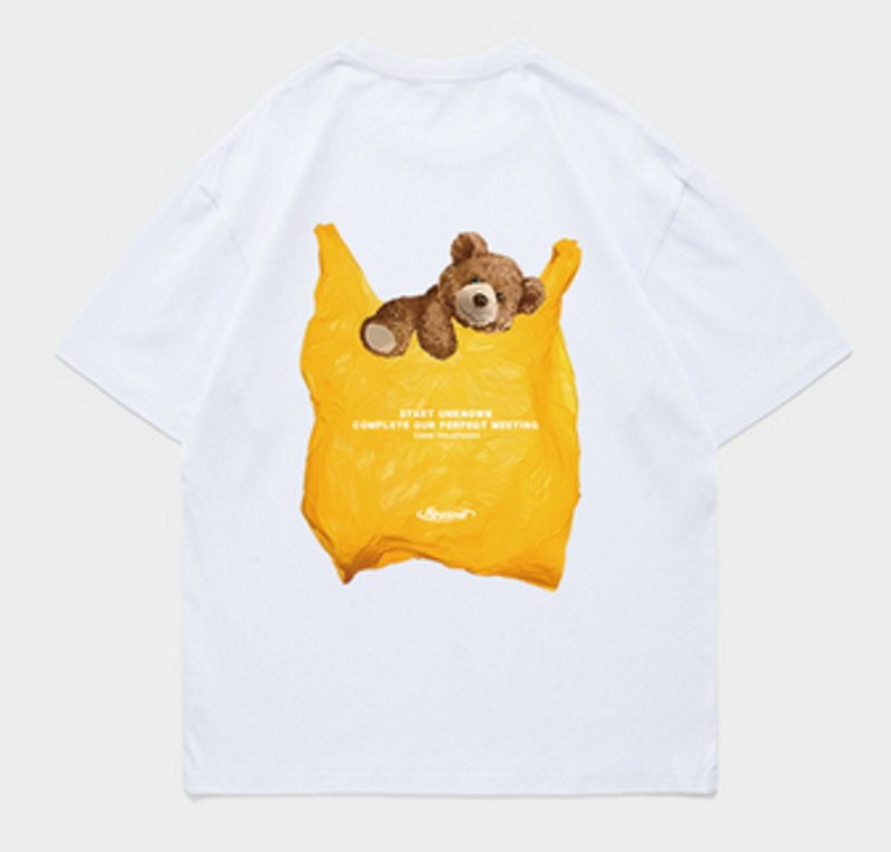 画像2: Unisex hip hop cash register bag bear print round neck Half sleeveT-shirt  ユニセックス男女兼用レジバッグベア熊プリント半袖 Tシャツ (2)