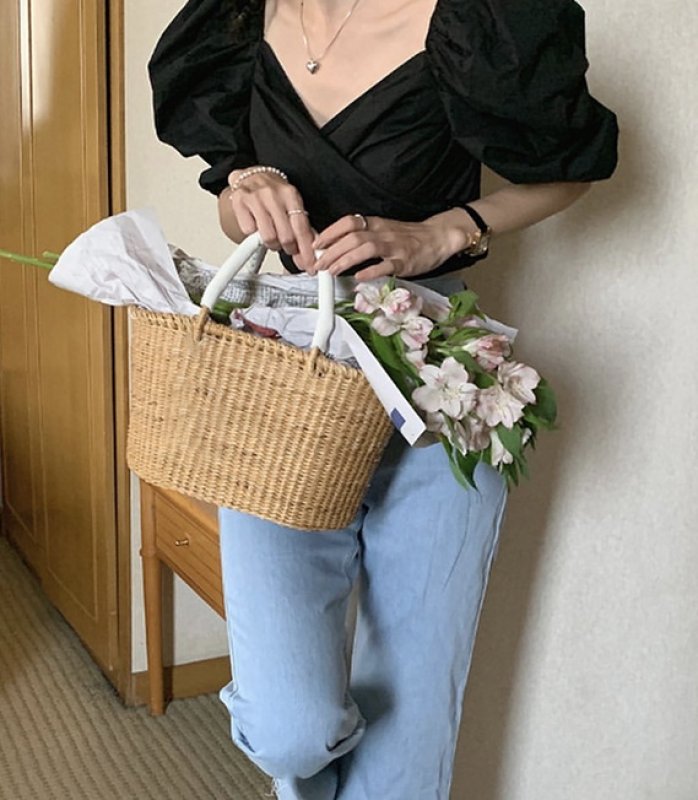 画像3: French rattan basket tote bag  Straw woven bag  フレンチスタイル籠かごトートバッグバスケットバッグ (3)