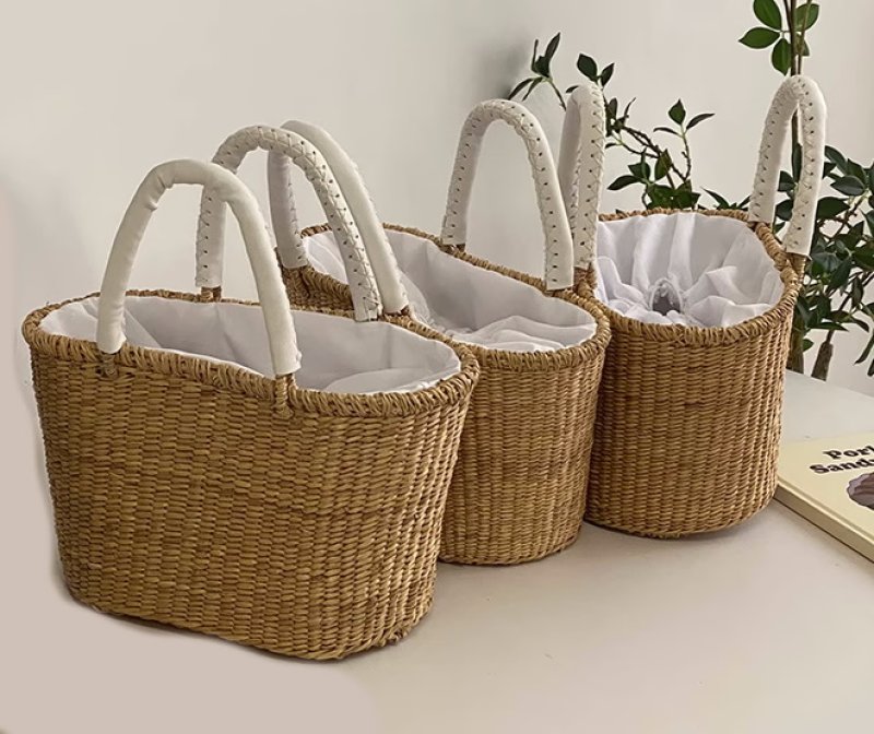 画像5: French rattan basket tote bag  Straw woven bag  フレンチスタイル籠かごトートバッグバスケットバッグ (5)