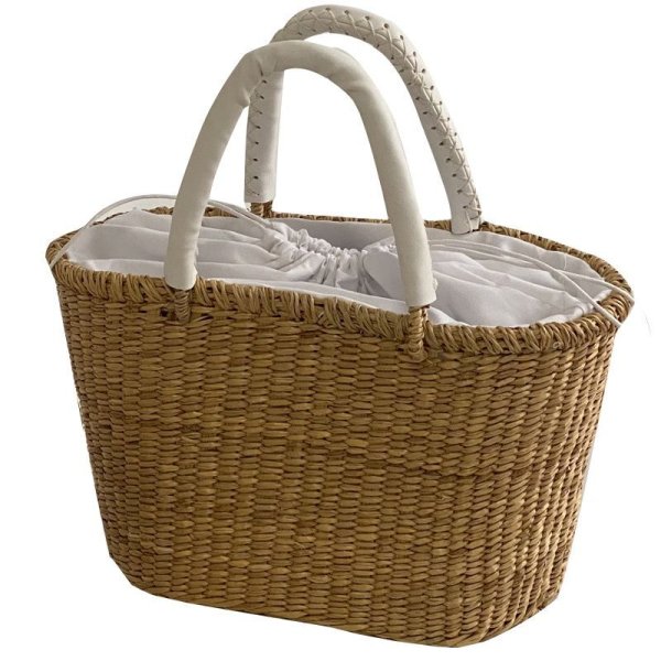 画像1: French rattan basket tote bag  Straw woven bag 　フレンチスタイル籠かごトートバッグバスケットバッグ (1)