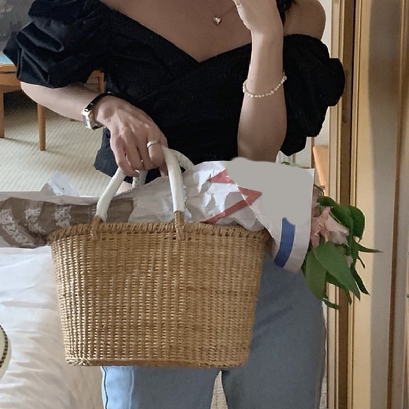画像2: French rattan basket tote bag  Straw woven bag  フレンチスタイル籠かごトートバッグバスケットバッグ (2)