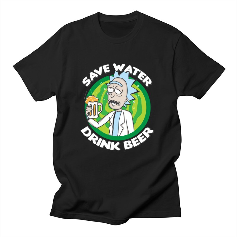 Unisex Rick and Morty joint men drinking beer round neck T