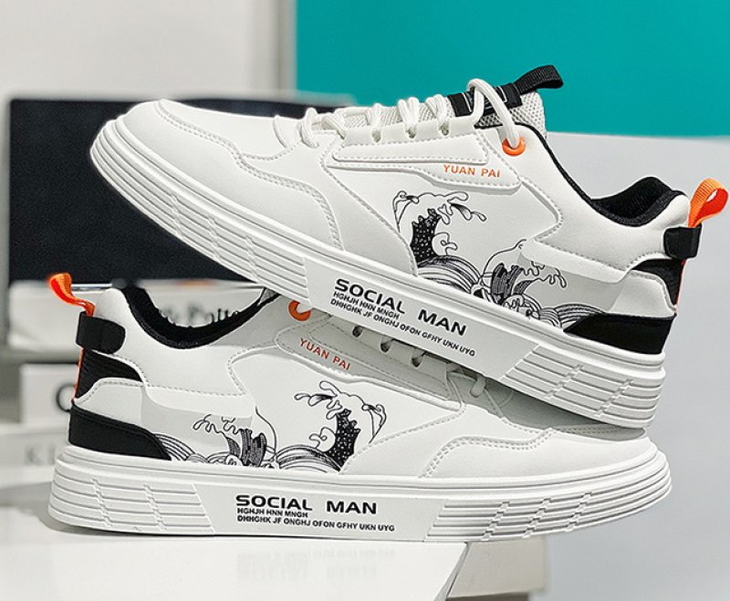 画像7:  Unisex Mens Landscape wave ukiyo-e paintingprint sneakers ユニセックス メンズ波浮世絵プリント レザーレースアップ スニーカー (7)