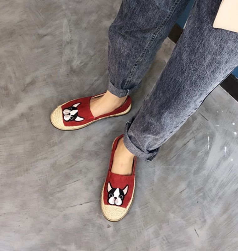 画像5: women's Dog embroidery espadrille slip-on flat shoes  Pumps　ドッグ犬刺繍フラットエスパドリーユパンプス　 (5)