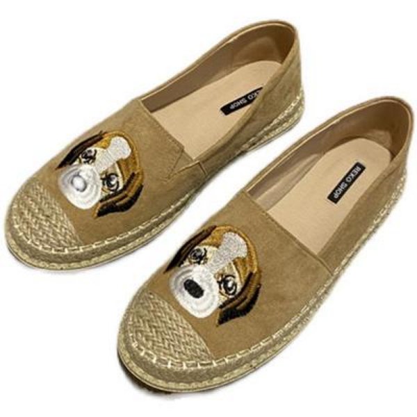 画像1: women's Dog embroidery espadrille slip-on flat shoes  Pumps　ドッグ犬刺繍フラットエスパドリーユパンプス　 (1)