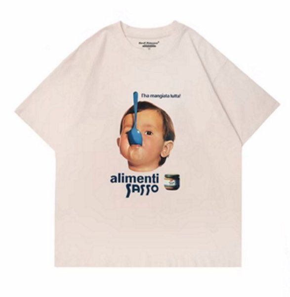 画像1: Unisex spoon baby print round neck Half sleeveT-shirt　 ユニセックス男女兼用スプーンベビープリント半袖 Tシャツ (1)