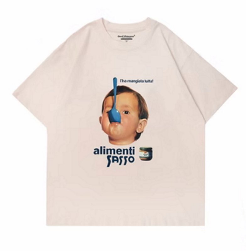 画像1: SALE セール Unisex spoon baby print round neck Half sleeveT-shirt　 ユニセックス男女兼用スプーンベビープリント半袖 Tシャツ (1)