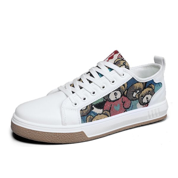 画像1:  Unisex Mens bear embroidery leather lace-up sneakers  ユニセックス メンズベア熊刺繍レザーレースアップ スニーカー (1)