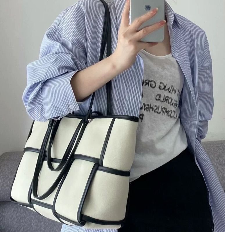 画像3: Canvas braided large capacityTote shoulder Bag Messenger bag  ユニセックス  キャンバス編み込みトートショルダーバック ママバッグ (3)