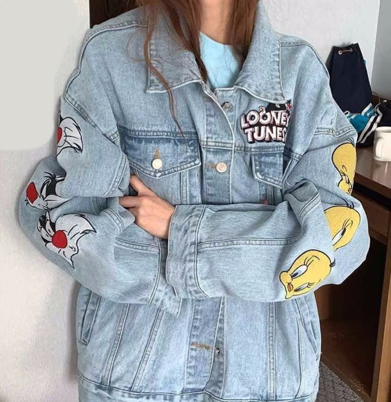 Looney Tunes Bugs Bunny Sylvester Embroidered Denim G Jean