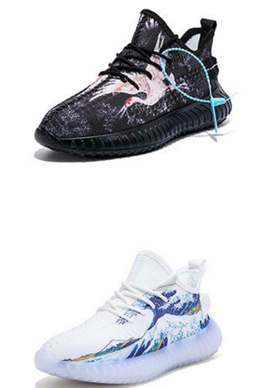 画像3: Men's Coconut style ukiyo-e wave & crane LACE-UP SNEAKERS shoes  ユニセックス男女兼用ココナッツスタイル浮世絵波&鶴レースアップ スニーカー カジュアル シューズ (3)