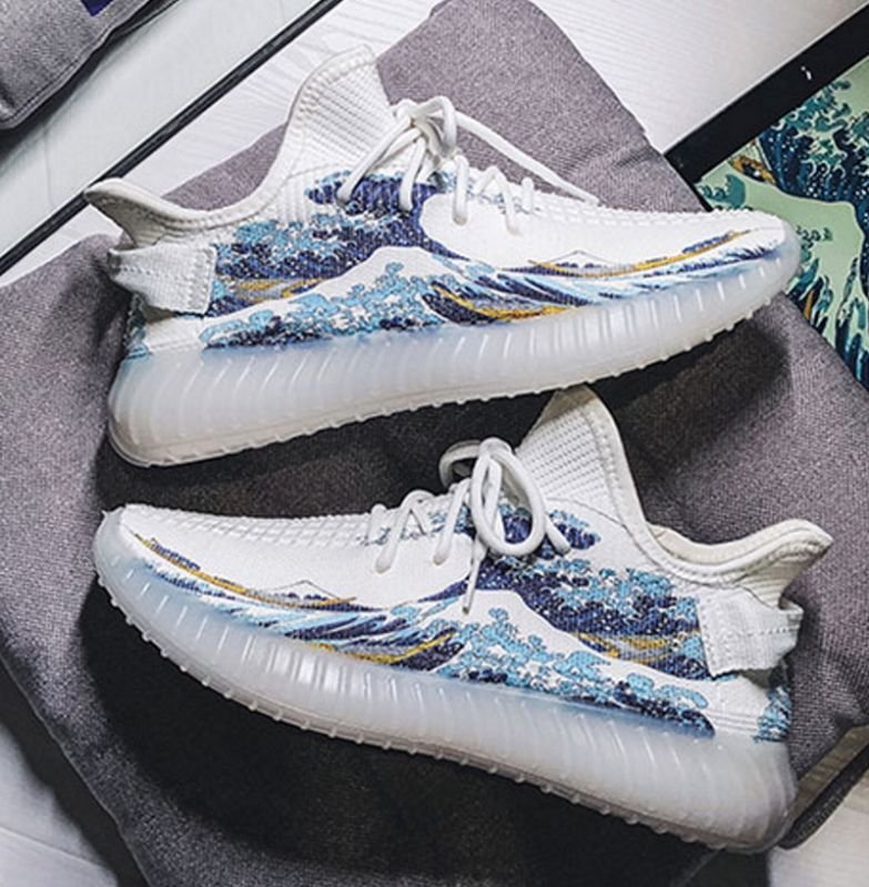 画像4: Men's Coconut style ukiyo-e wave & crane LACE-UP SNEAKERS shoes  ユニセックス男女兼用ココナッツスタイル浮世絵波&鶴レースアップ スニーカー カジュアル シューズ (4)