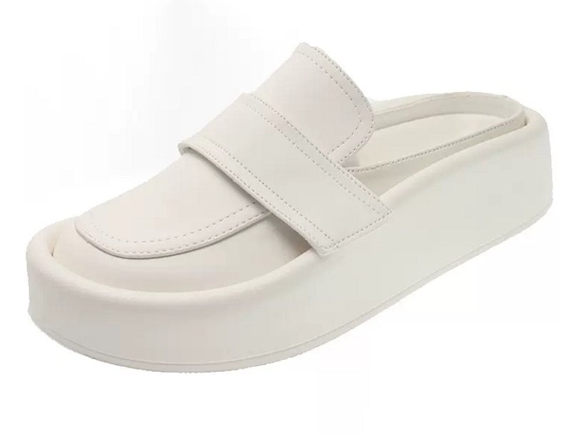 画像2: soft leather Baotou half slippers sandals flip flops slippers  厚底プラットホームレザーハーフローファーサンダル フリップフロップサンダル スリッパ (2)