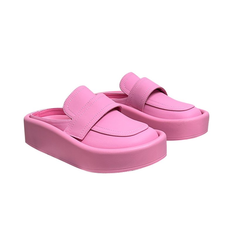 画像8: soft leather Baotou half slippers sandals flip flops slippers  厚底プラットホームレザーハーフローファーサンダル フリップフロップサンダル スリッパ (8)