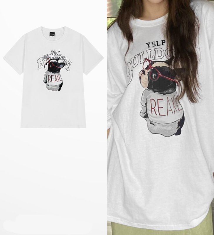 画像8: Unisex bulldog print T-shirt print round neck Half sleeveT-shirt  ユニセックス男女兼用ブルドッグプリント半袖 Tシャツ (8)