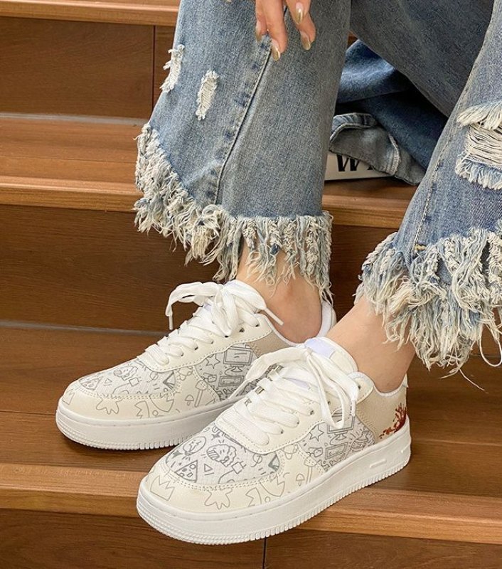 画像4: Men's graffiti embroidered skate shoes LACE-UP SNEAKERS shoes  ユニセックス男女兼用グラフィティ エンブロイダリーレースアップ スニーカー カジュアル シューズ (4)